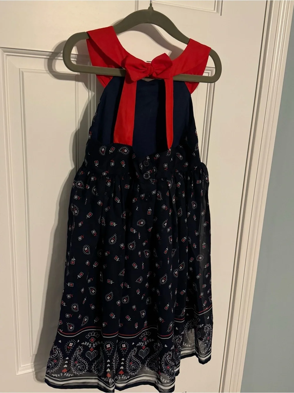NWOT Blueberi Boulevard paisley bandana print red white blue bow lined